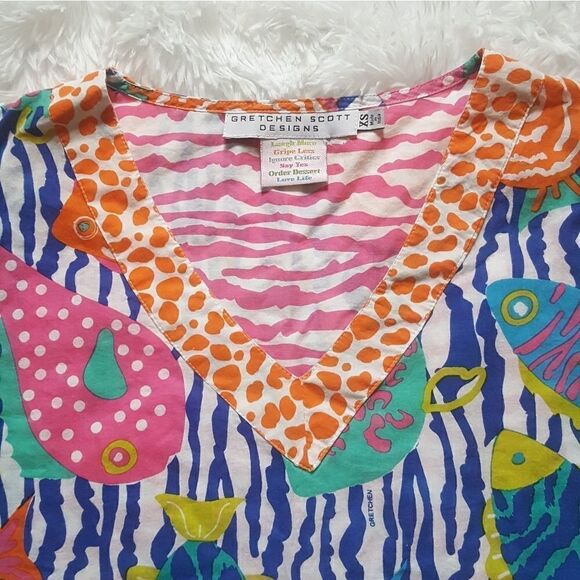Gretchen Scott Designs Tunic Top Multicolor Fish Tropical Nautical Women’s XS - Picture 5 of 8